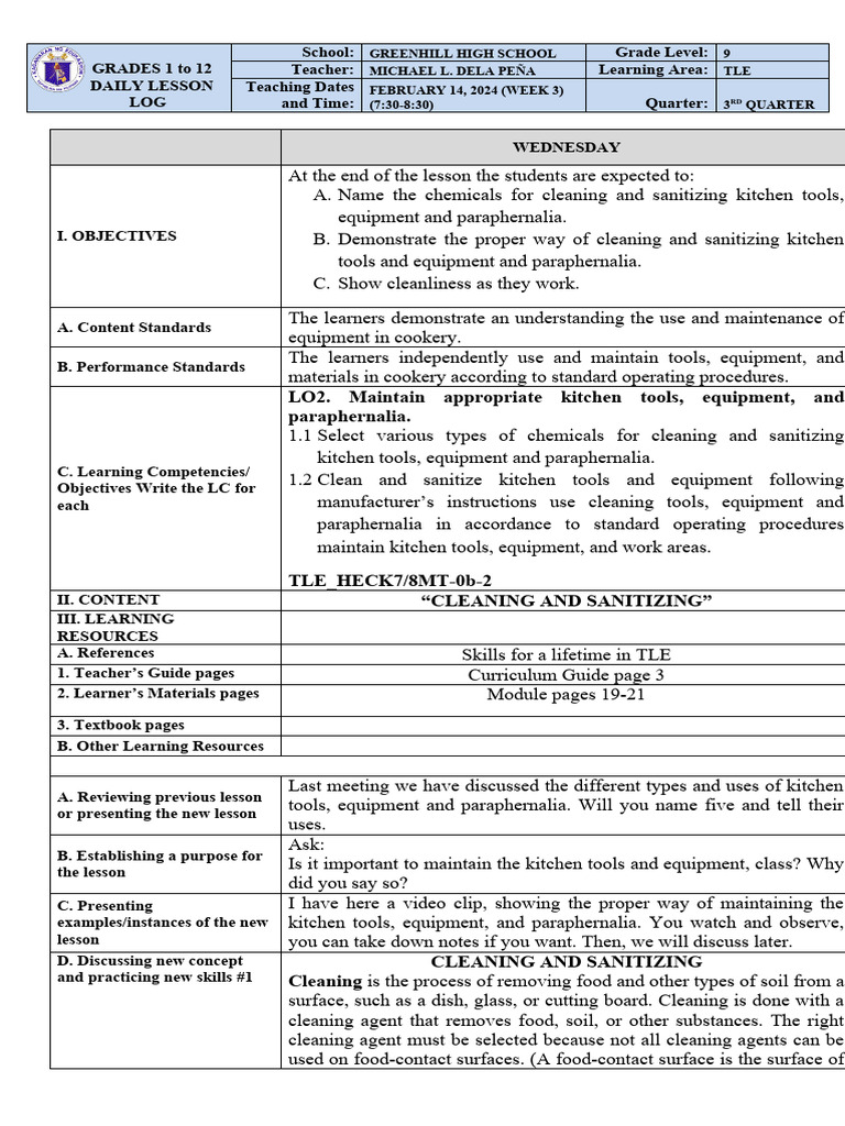 LO2. Maintain Appropriate Kitchen Tools, Equipment, and Paraphernalia Download Free PDF