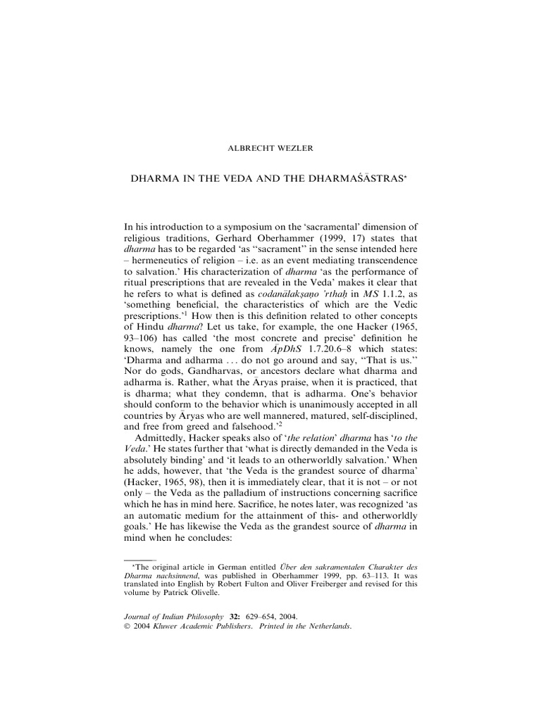 Dharma In The Veda Pdf Vedas Dharma