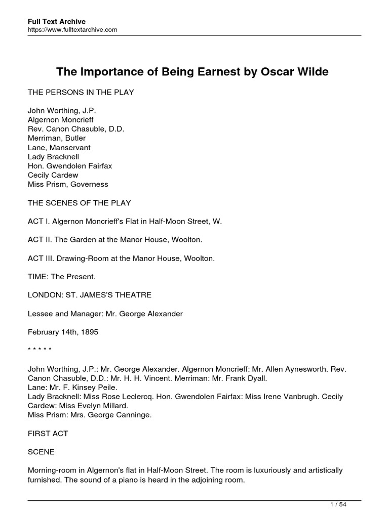 The Importance of Being Earnest PDF The Importance Of Being