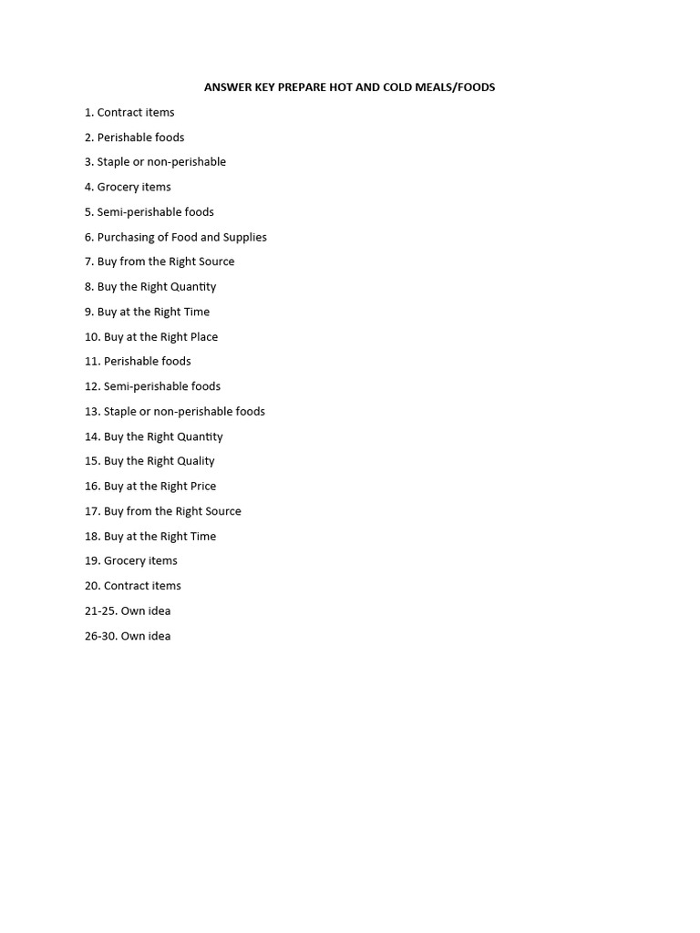 Answer Key Food Prep | PDF