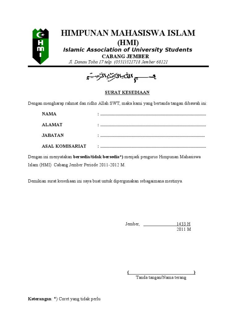 Surat Kesediaan | PDF