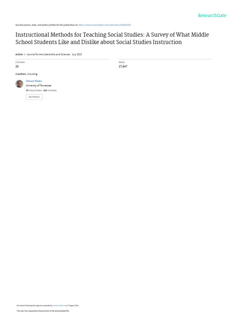 Engaging Middle School Social Studies Methods | PDF | Learning | Teachers