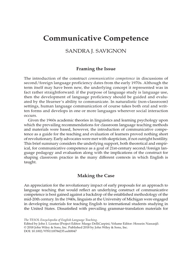 Savignon on Communicative Competence | PDF | Language Education | Learning
