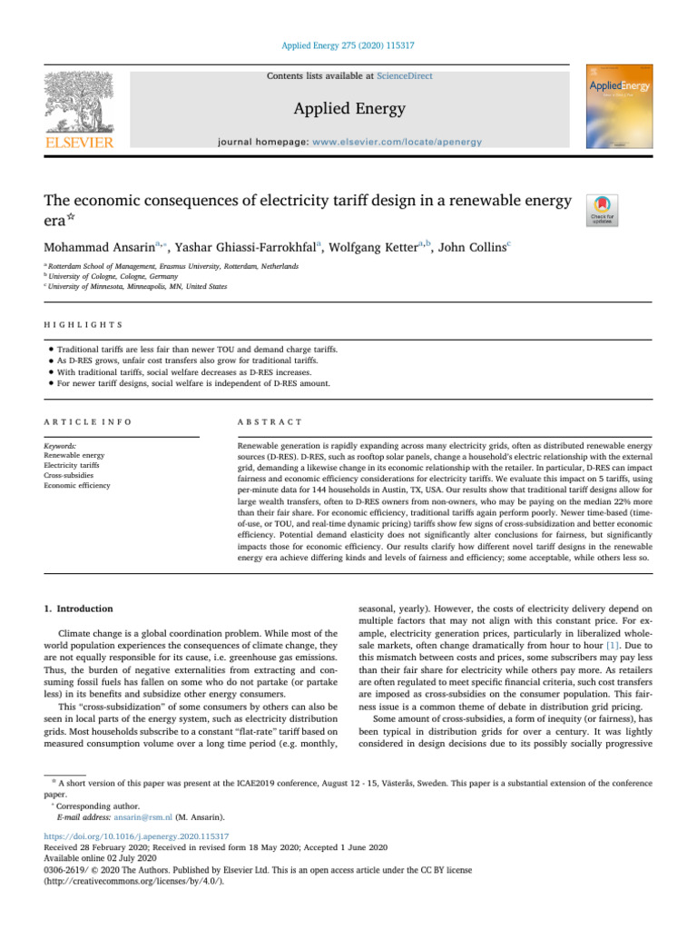 The Economic Consequences of Electricity Tariff Design in A Renewable ...
