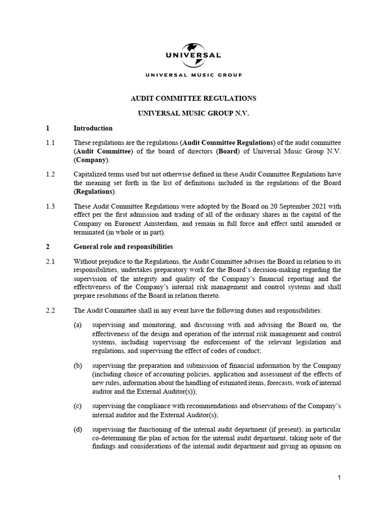 Audit Committee Regulations | PDF | Internal Audit | Audit Committee