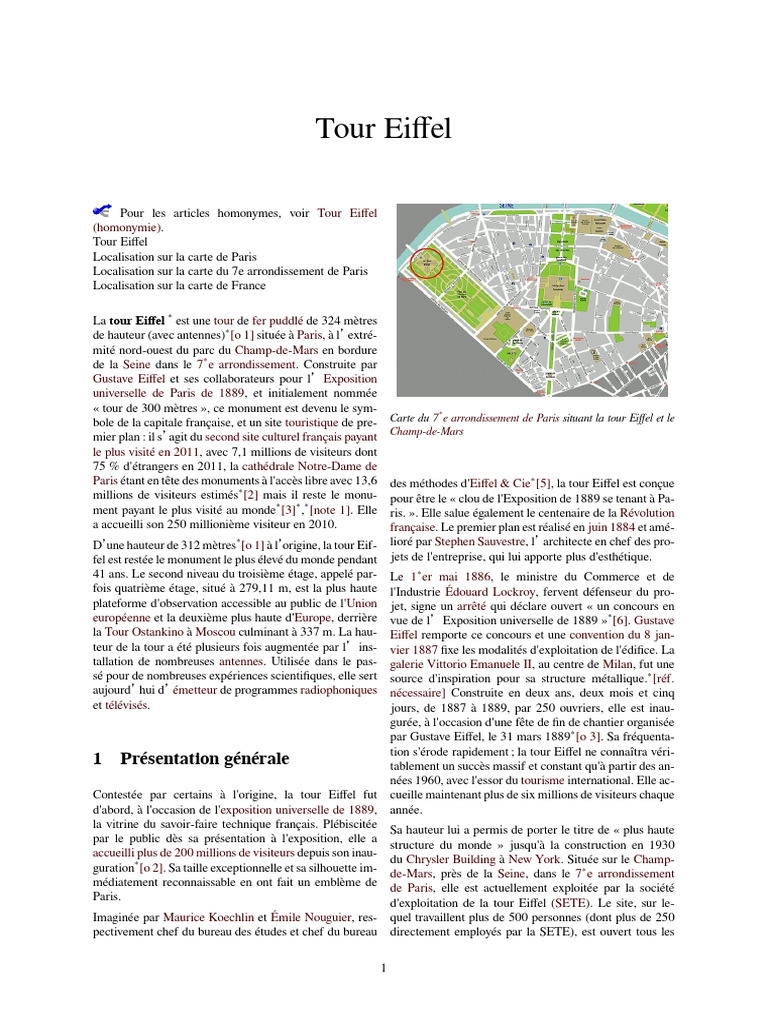 La Tour Eiffel : Histoire et Dimensions | PDF