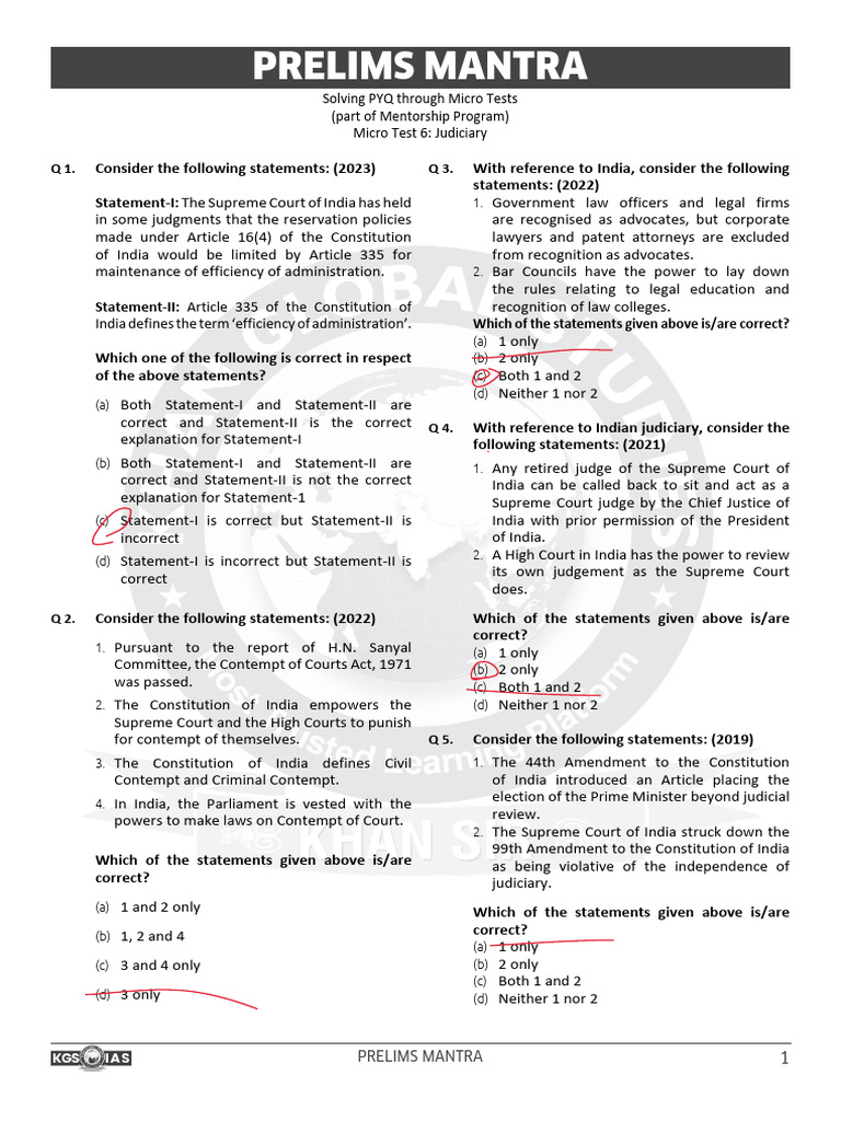 Pm Test 6 Pdf Supreme Court Of India Justice