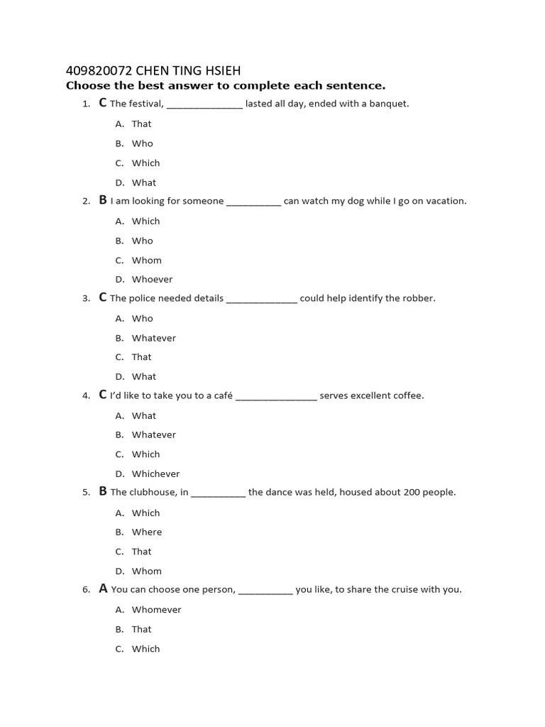 Relative Clause Exercise 複本 Pdf Linguistic Typology Grammar