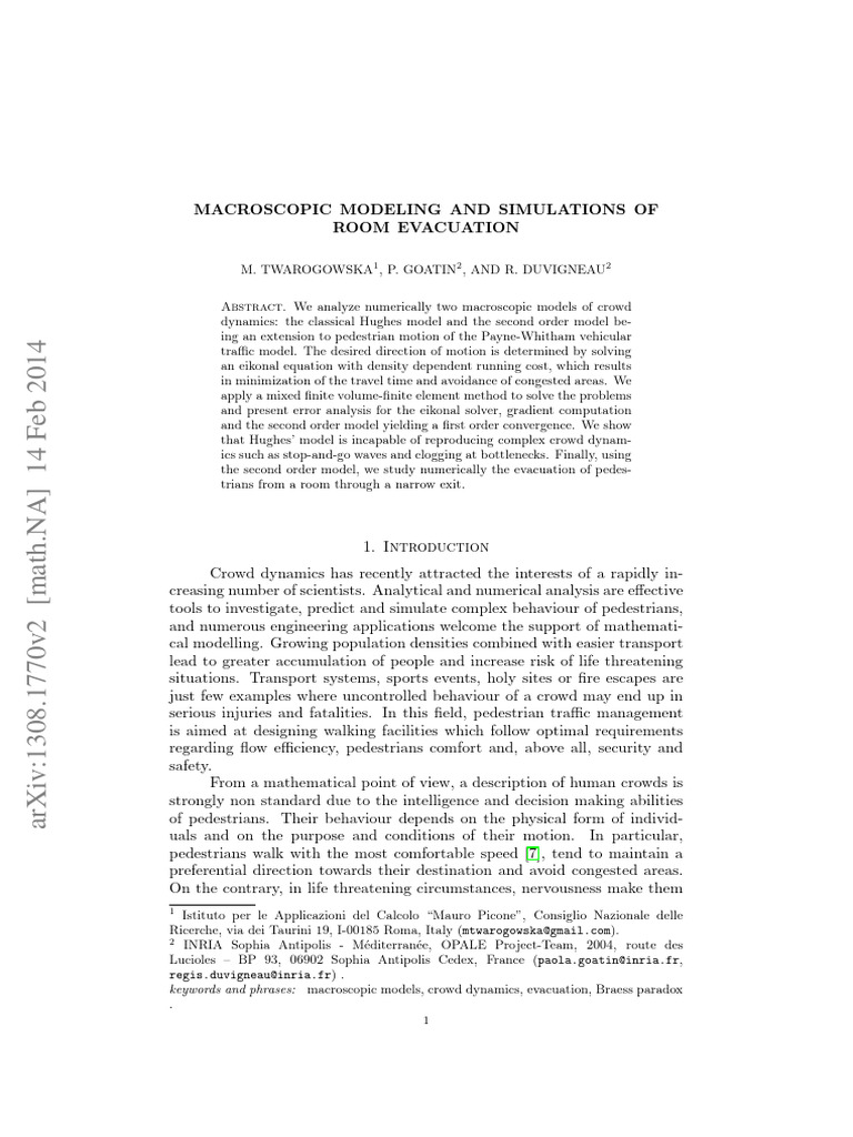 Macroscopic Modeling and Simulations of Room Evacuation | PDF | Finite ...
