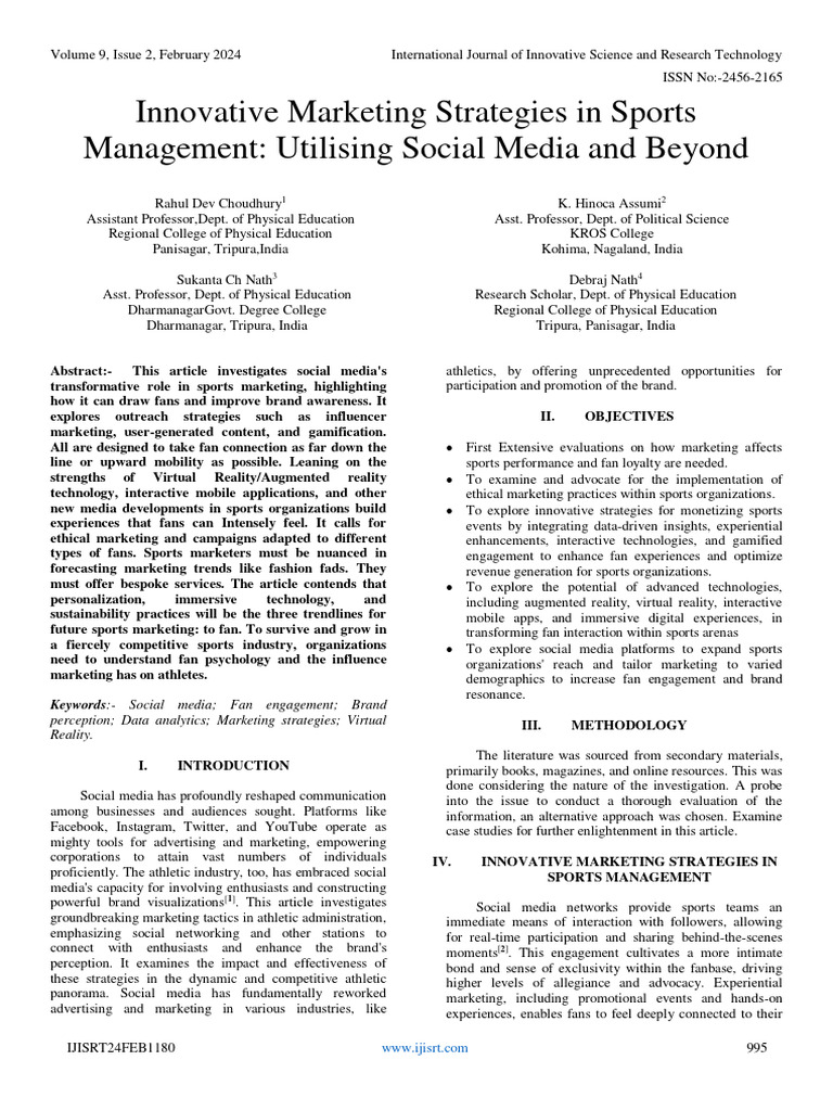 Innovative marketing strategies in sports management utilising social