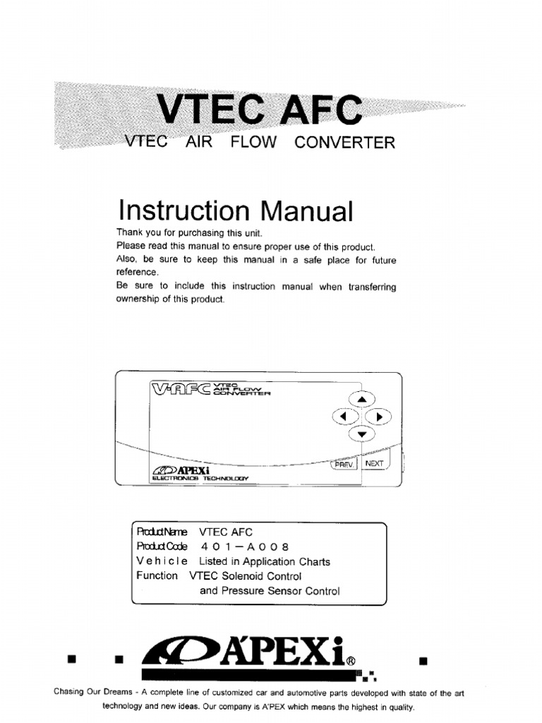 Apexi V-AFC Manual | PDF