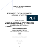 Implementacion de Un Taller de Mecanica Automotriz para El Mantenimiento de Vehiculos Livianos en La Unidad Educativa Tecnico Humanisico Tambillo