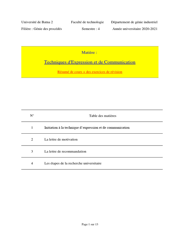 Techniques de Communication et Lettres | PDF | la communication ...