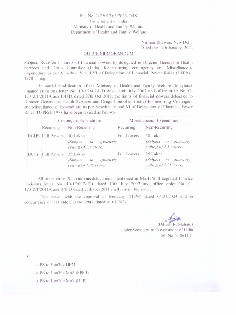 Delegated Financial Power of DGHS & DCGI | PDF