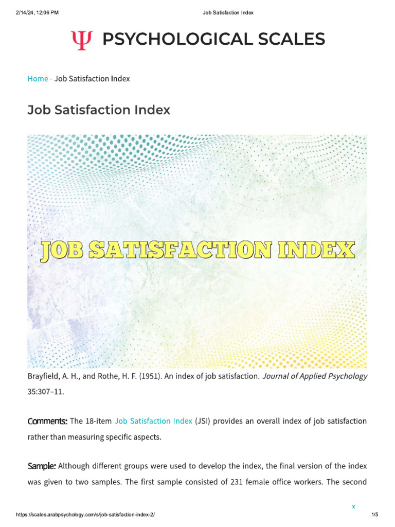 Job Satisfaction Index Overview | PDF