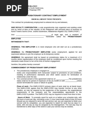 PROBATIONARY CONTRACT EMPLOYMENT