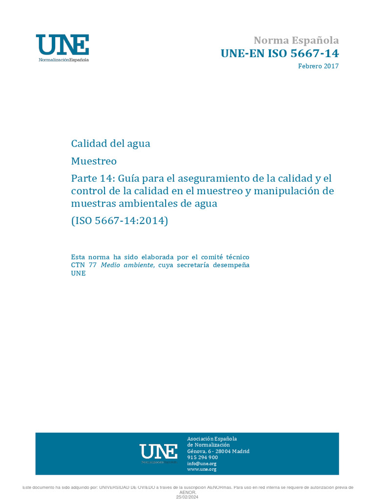 Guía ISO 5667-14: Muestreo de Agua | PDF | Exactitud y precisión