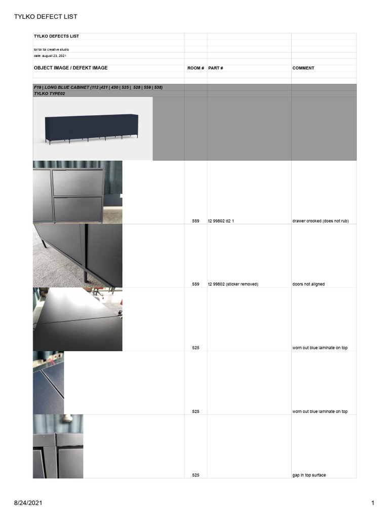 Tylko Furniture Defect Report | PDF | Door | Building Engineering