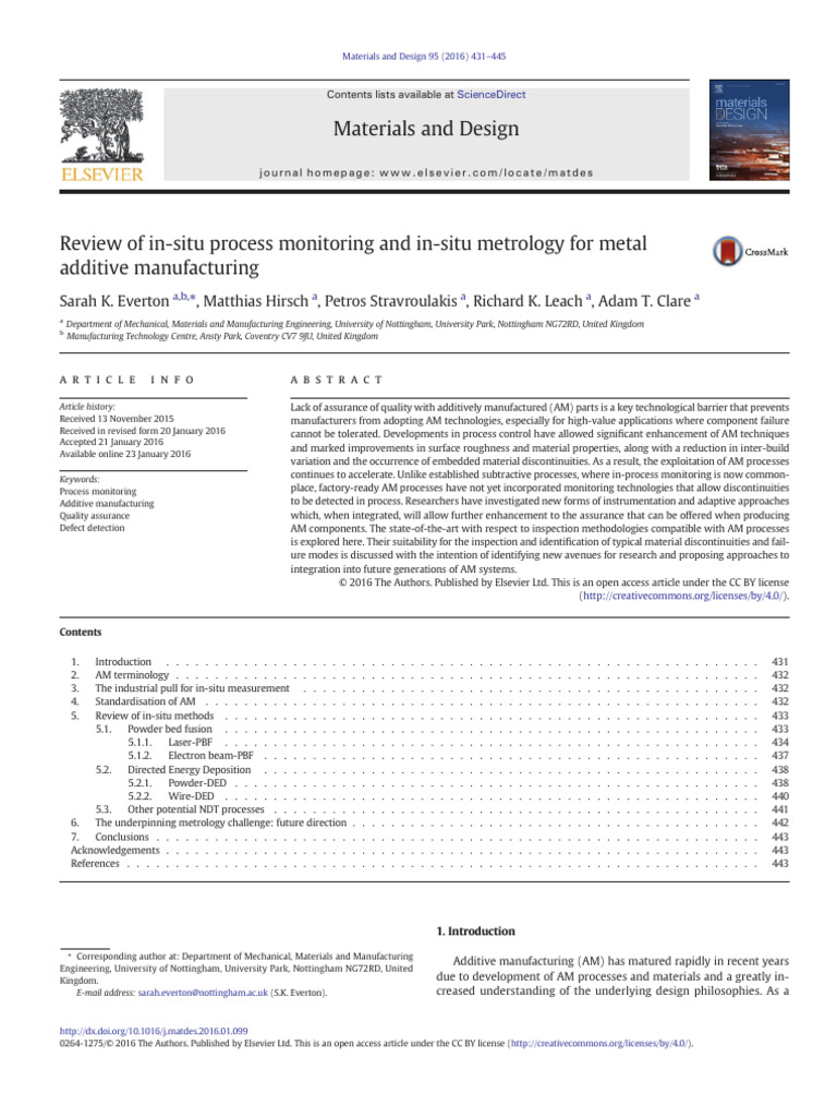 (Review) Review of InSitu Process Monitoring and InSitu Metrology For Metal Additive