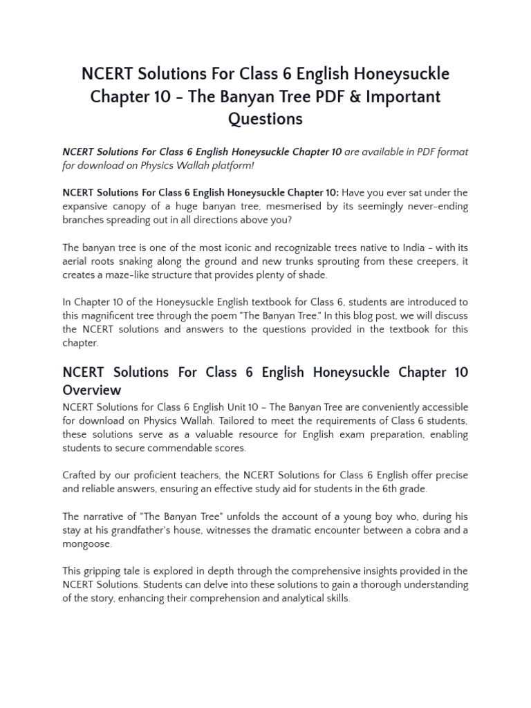 NCERT Solutions For Class 6 English Honeysuckle Chapter 10 | PDF ...
