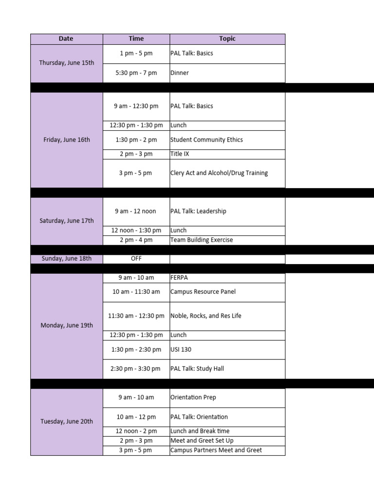 Summer Bridge Orientation Schedule | PDF | Language Arts & Discipline