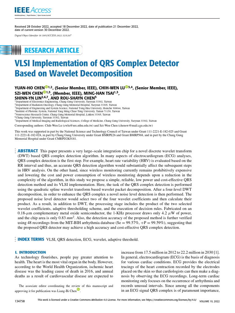VLSI Implementation of QRS Complex Detector Based On Wavelet ...