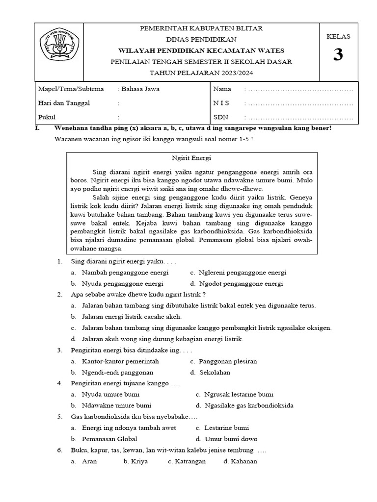 PTS Bahasa Jawa Kelas 3 Semester 2: Panduan Lengkap
