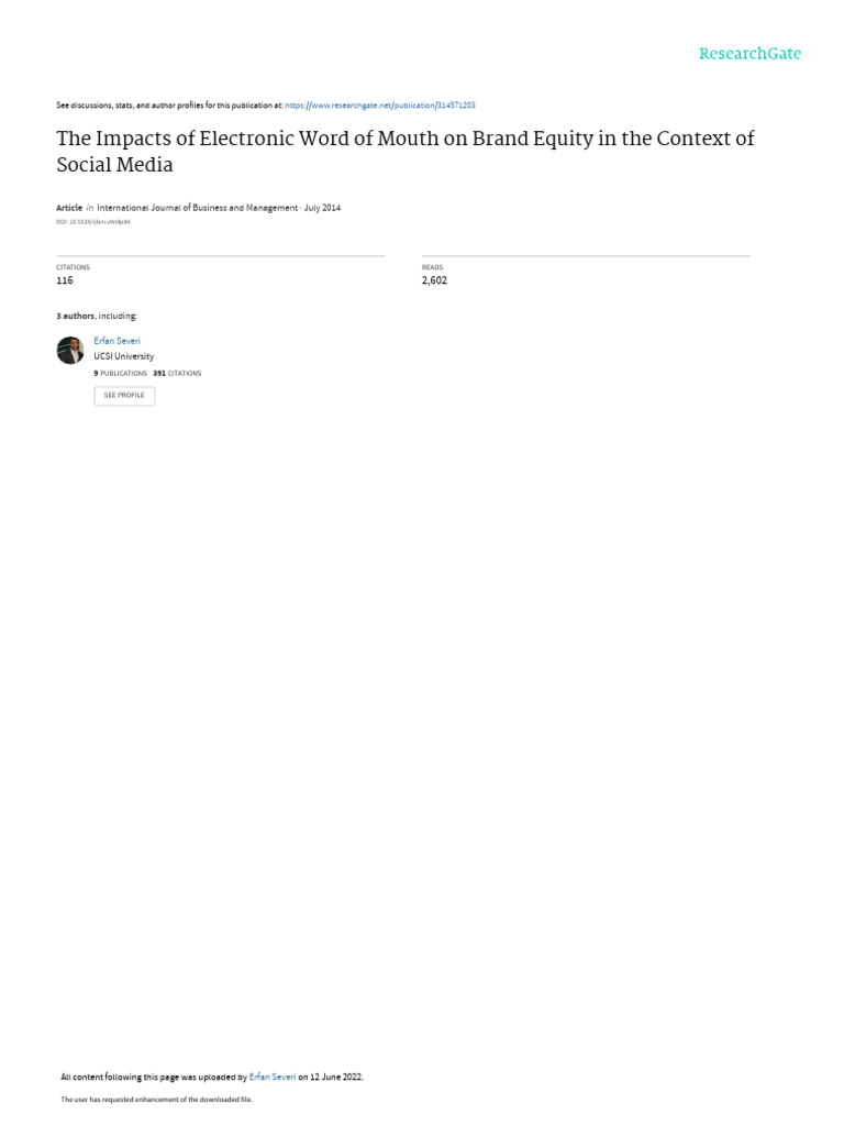 TheImpacts of Electronic Word of Mouth On Brand Equity | PDF | Brand ...