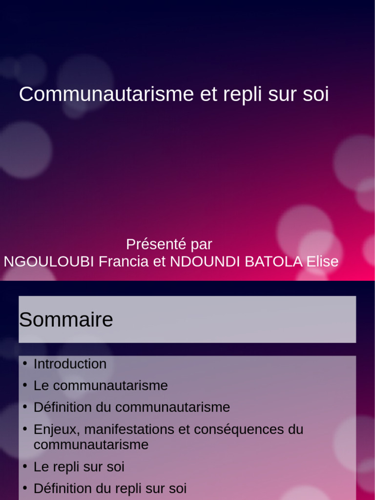 Diapo Exposé Communautarisme Et Repli Sur Soi | PDF