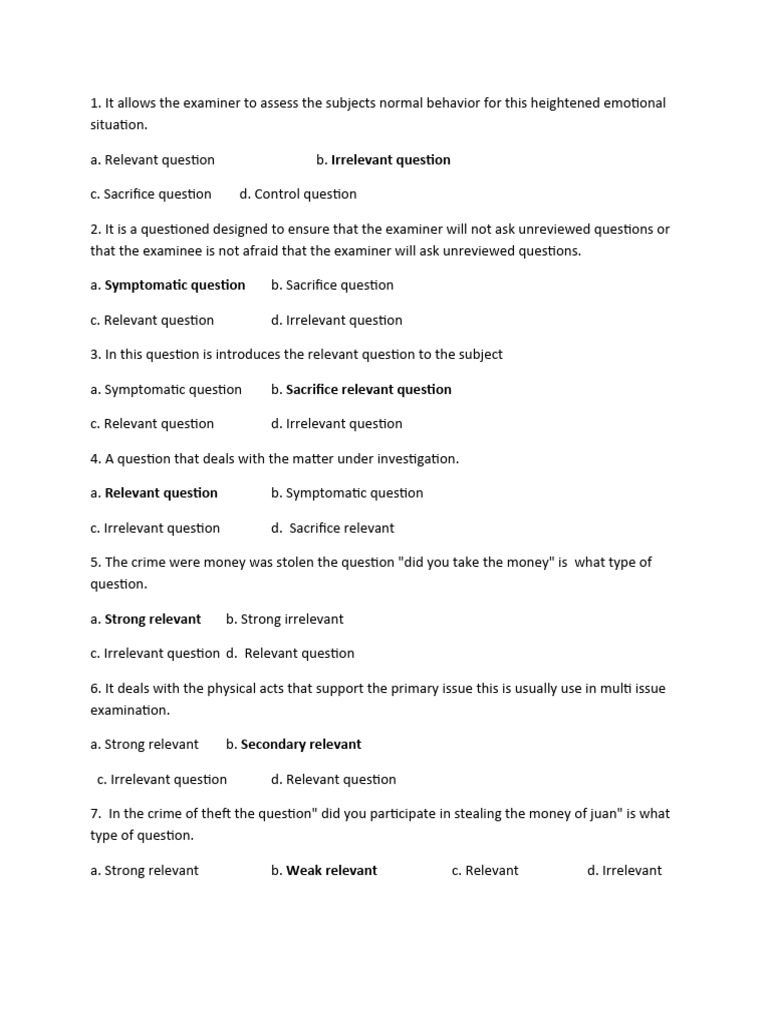 Types of Questions in Polygraph Testing | PDF