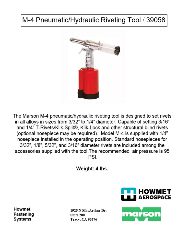 H - o - Howmet M 4 39058 Manual | PDF | Rivet | Piston