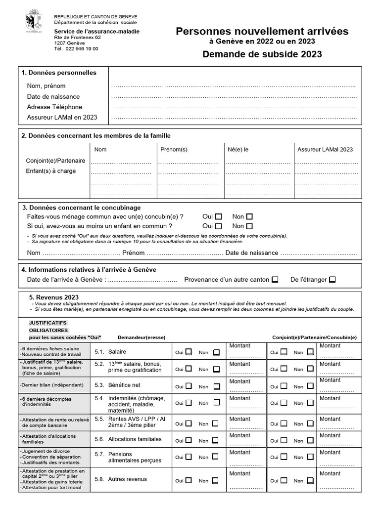 Demande de subside 2023 Genève | PDF | Concubinage | Partenariat enregistré