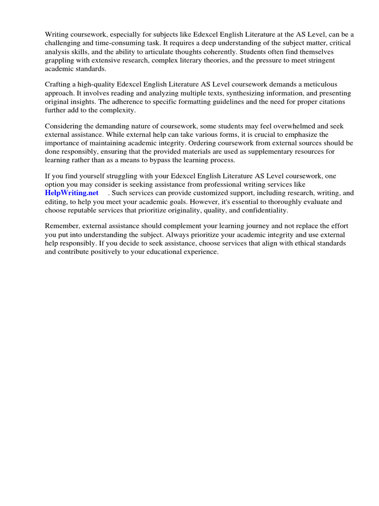Edexcel English Literature As Level Coursework Examples | PDF | Student ...