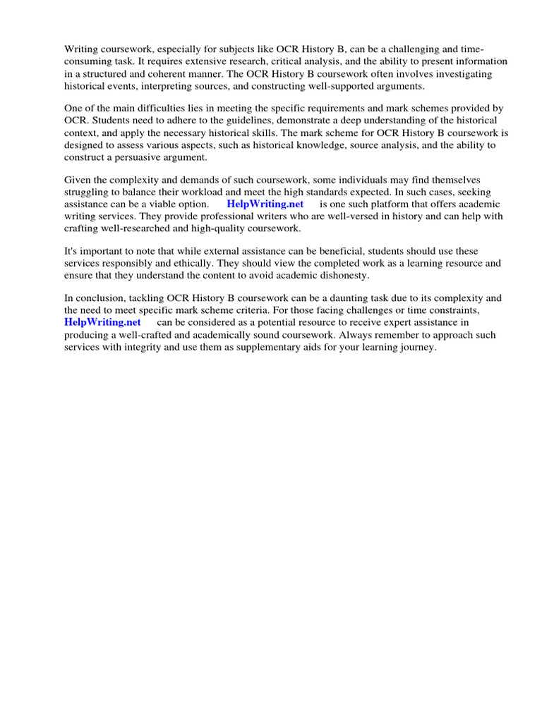 Ocr History B Coursework Mark Scheme | Download Free PDF | Gce Advanced