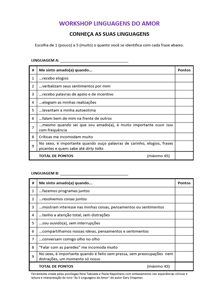 Teste das 5 Linguagens do Amor | PDF | Amor