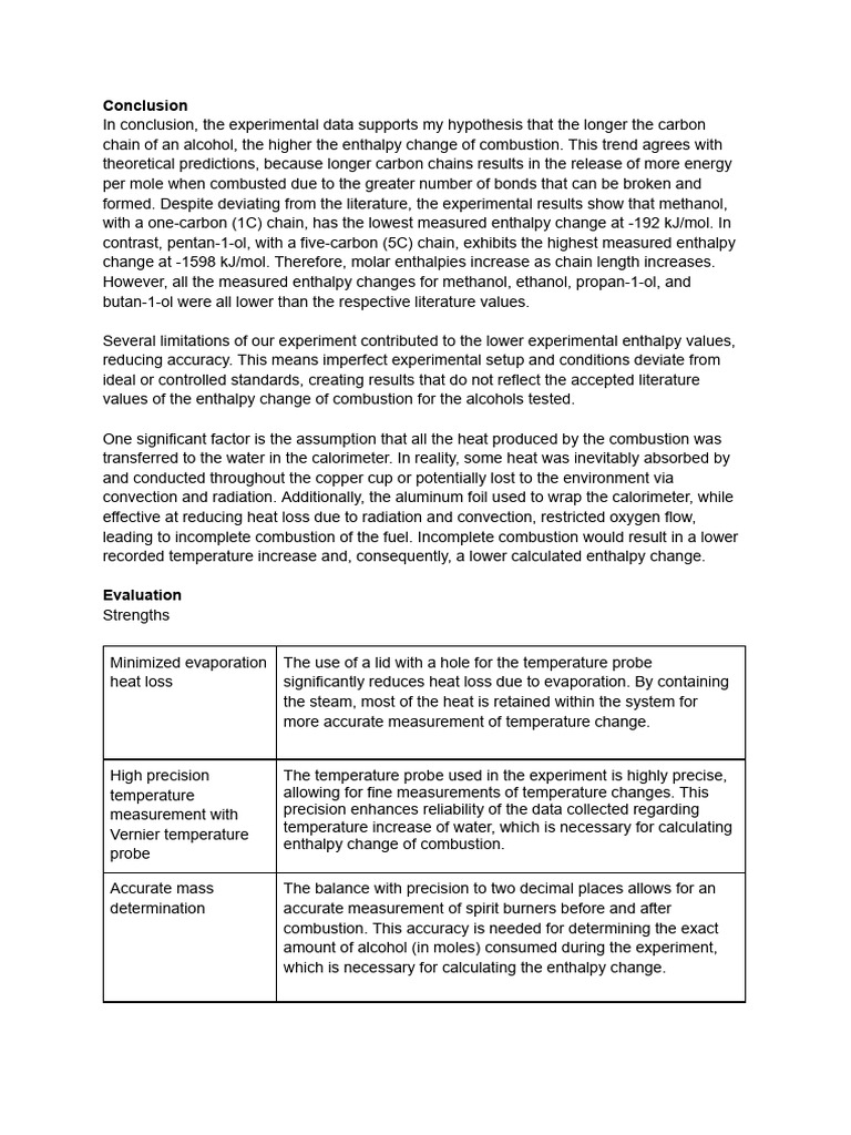 Alcohol Combustion Experiment Writeup Pdf Combustion Heat