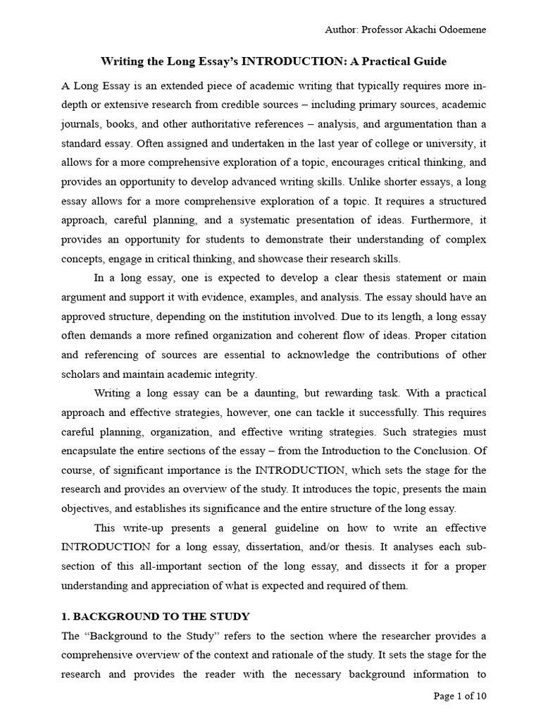 Long Essay Introduction Writing Guide | PDF | Methodology | Data