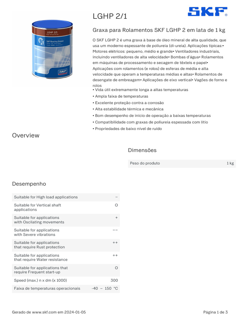 Graxa SKF LGHP 2 para Rolamentos 1kg | PDF | Software de aplicação ...