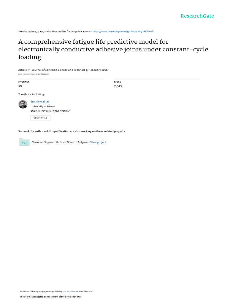 A Comprehensive Fatigue Life Predictive Model For | PDF | Fatigue ...