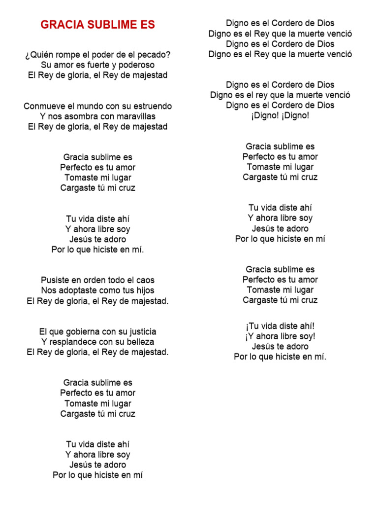 GRACIA SUBLIME ES - Letra Canto | PDF