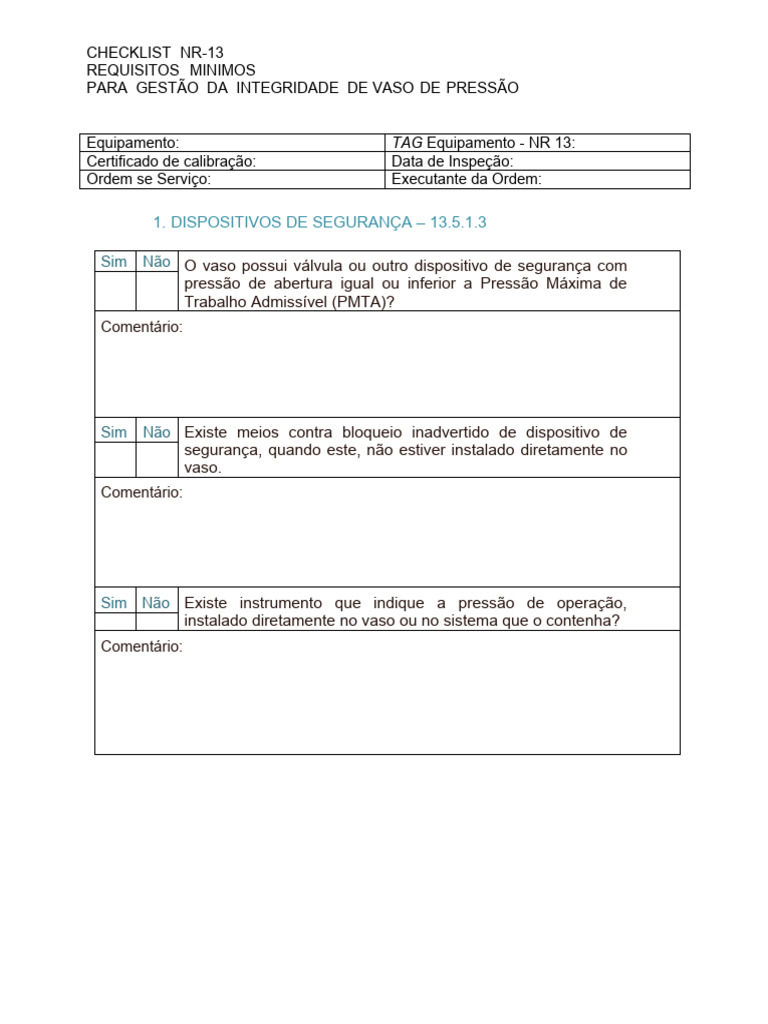 Check list nr 13 pdf inform tica