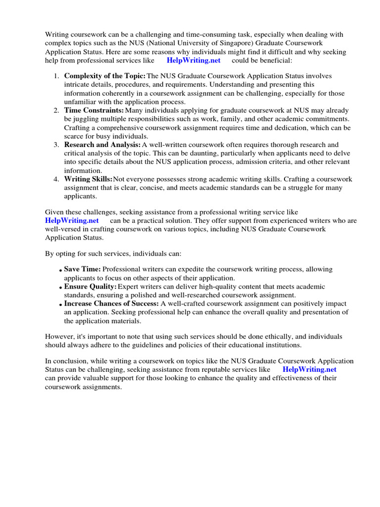 Nus Graduate Coursework Application Status Download Free PDF