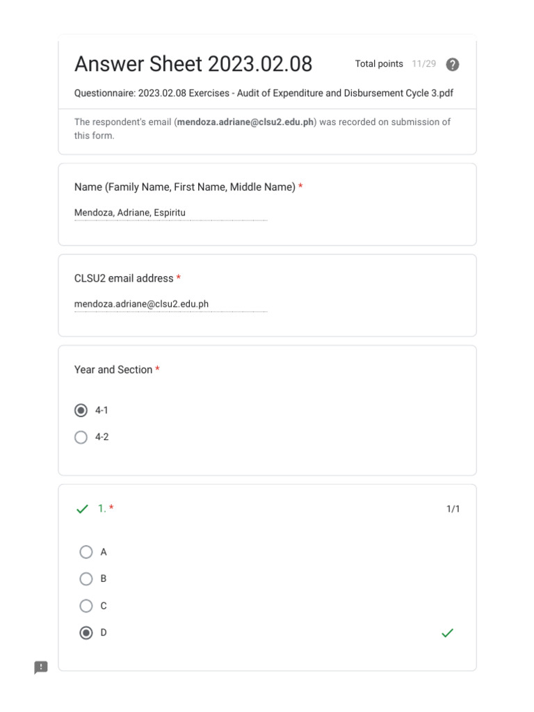 Answer Sheet 2023 02 08 Pdf