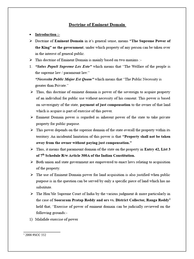 Doctrine Of Eminent Domain Pdf Eminent Domain Justice