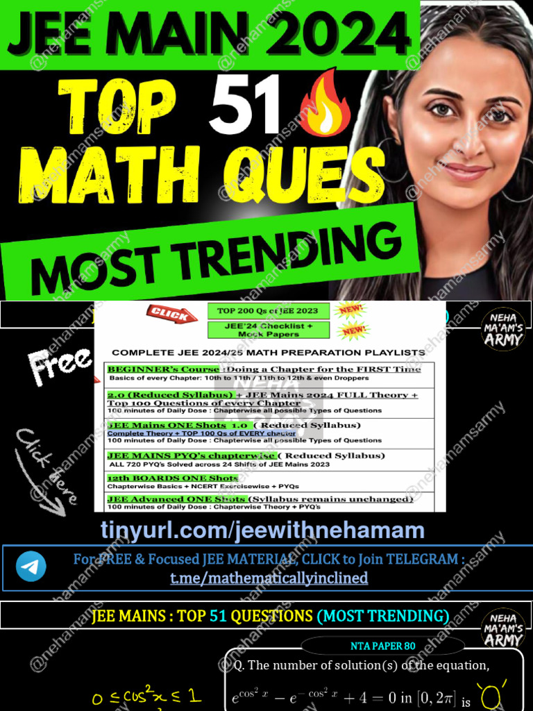 JEE Mains: Top 51 Trending Questions | PDF | Equations | Mathematical ...