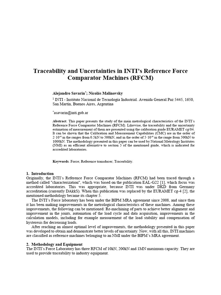 INTI RFCM: Traceability and Uncertainty | PDF | Metrology | Calibration