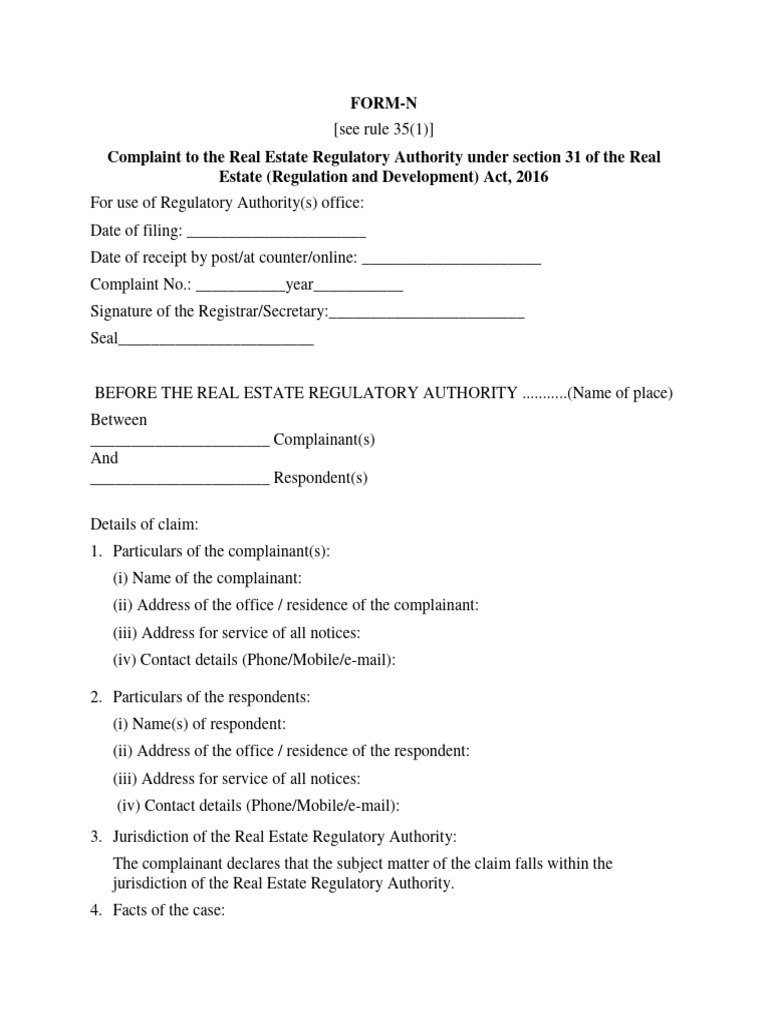 Complaint to the real estate regulatory authority under section 31 of