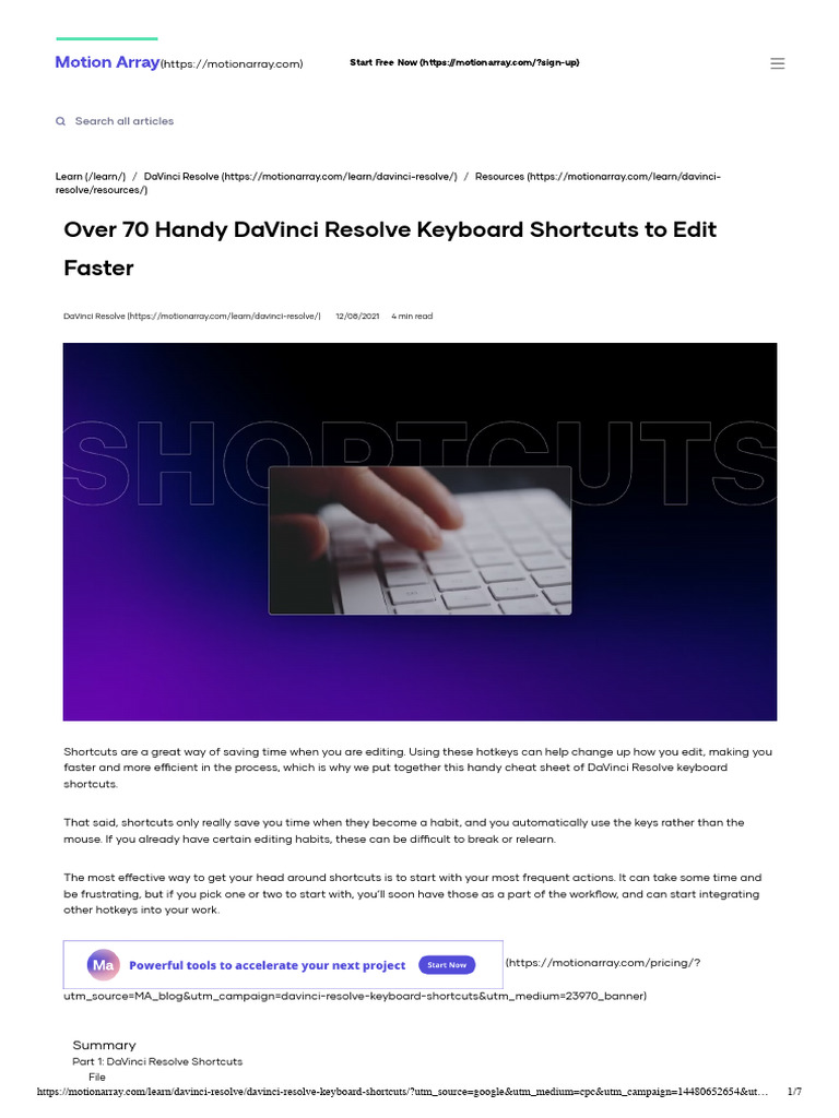 DaVinci Resolve Shortcuts Guide | PDF | Keyboard Shortcut | Computer ...