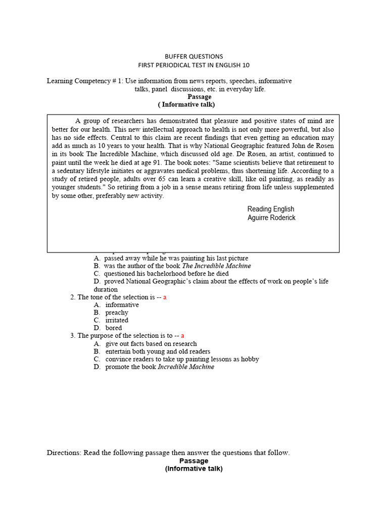 Revised BUFFER QUESTIONS 1st Quarter | PDF | Poverty | Poverty ...