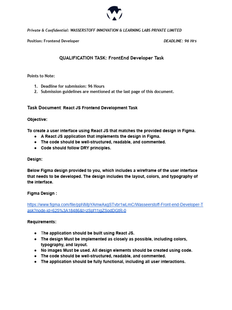 Frontend Developer Task for Wasserstoff | PDF | Page Layout ...